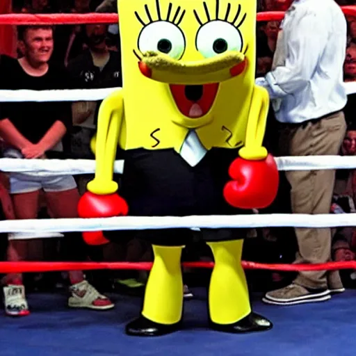 Prompt: spongebob squarepants after winning a boxing match