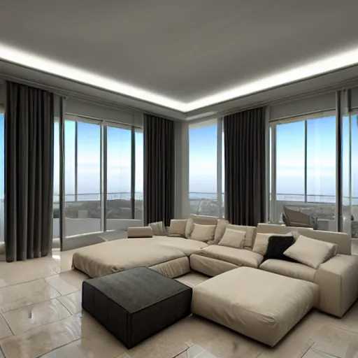 Prompt: large penthouse, luxury, 3d, render, floorplan,