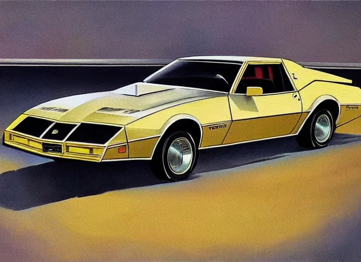 Image similar to kitt 1 9 8 2 pontiac trans am. style star wars, retro, retro futurist. painting by jack gaughan, raplh mcquarrie