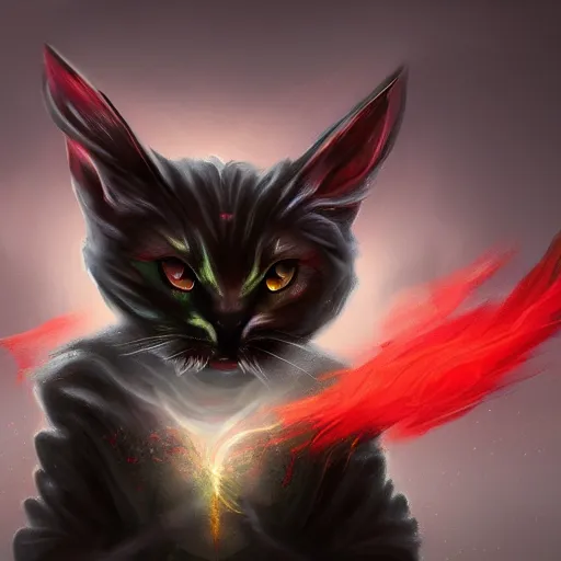 Image similar to fantasy devil cat with red eyes and smoke, high detail, digital art, beautiful , concept art,fantasy art, 4k