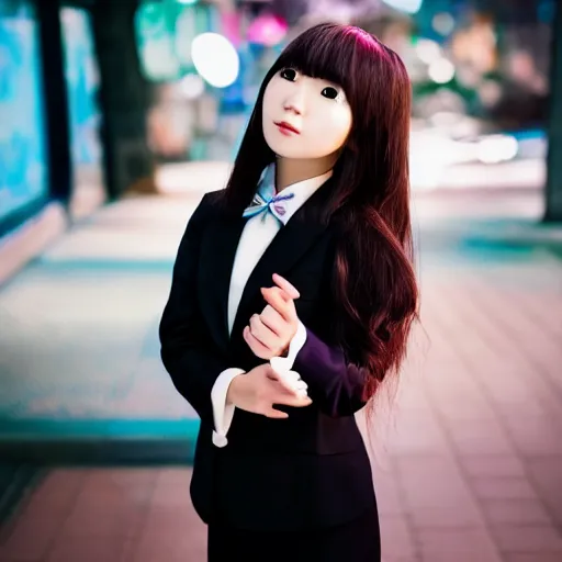 Prompt: photo of a cute Japanese girl wearing tuxedo, kawaii, high depth of field, 4k, 70 mm, sigma lens, reflection, high contrast, saturated