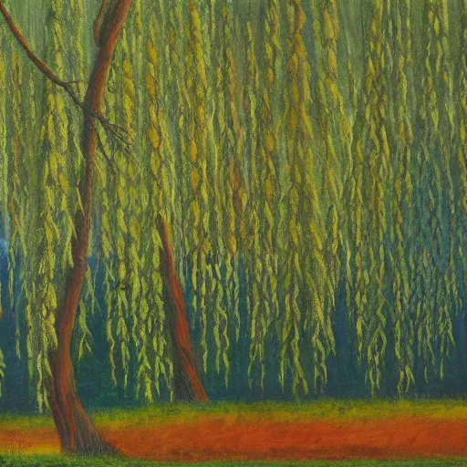 Image similar to oil painting of a willow tree grove by Bob Ross