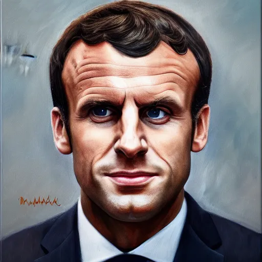 Prompt: Emmanuel Macron, oil on canvas, intricate, portrait, 8k highly professionally detailed, HDR, CGsociety