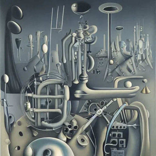 Image similar to painting of a machine by yves tanguy