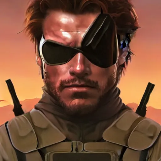 Prompt: Painting of Arnnold Schwarzenegger as Metal Gear Solid character Solid Snake. Art by william adolphe bouguereau. During golden hour. Extremely detailed. Beautiful. 4K. Award winning.
