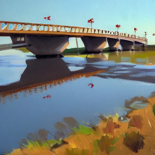 Image similar to beautiful painting of sargent texas bridge by olaf krans