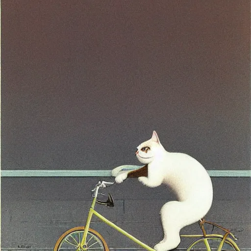 Image similar to A cat driving a bicycle, an illustration by Michael Sowa, but as photography