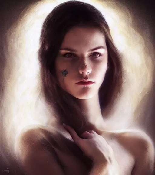 Image similar to lightpainting, diffuse lightpainting, fantasy, intricate wiccan facial lightpainting, elegant light, highly detailed, lifelike, photorealistic, artstation, concept art, smooth, sharp focus, art by john collier, albert aublet, krenz cushart, artem demura, michael bosanko