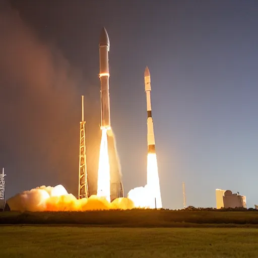 Image similar to nighttime launch of the space launch system from lc - 3 9 b at kennedy space center, 2 0 2 5