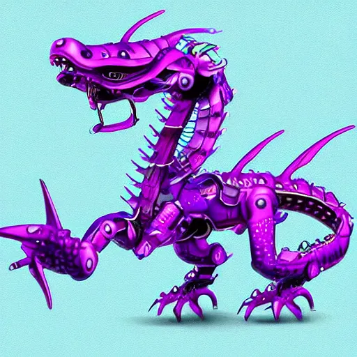 Prompt: cute purple Chinese robototechnic dragon with ai for smart girls, epic, digital art