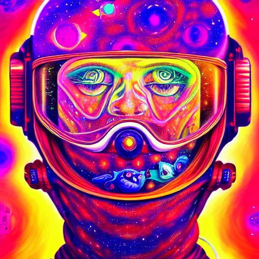 Image similar to An extremely psychedelic portrait of an astronaut, surreal, LSD, face, detailed, intricate, elegant, lithe, highly detailed, digital painting, artstation, concept art, smooth, sharp focus, illustration