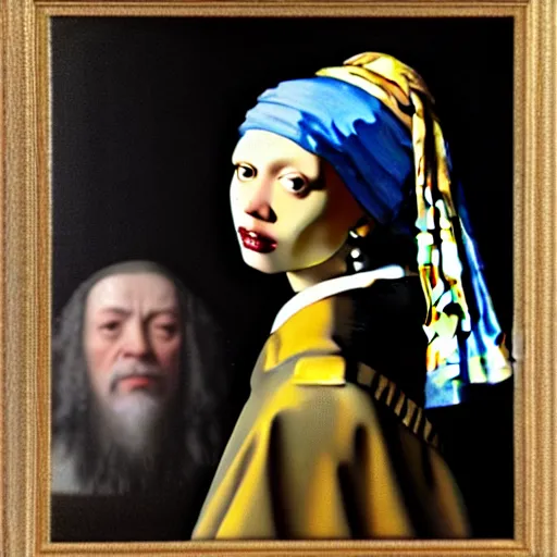 Prompt: Samuel L Jackson with a pearl earring by Johannes Vermeer