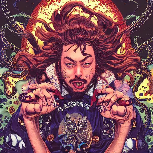 Prompt: portrait of crazy post malone punching, symmetrical, by yoichi hatakenaka, masamune shirow, josan gonzales and dan mumford, ayami kojima, takato yamamoto, barclay shaw, karol bak, yukito kishiro