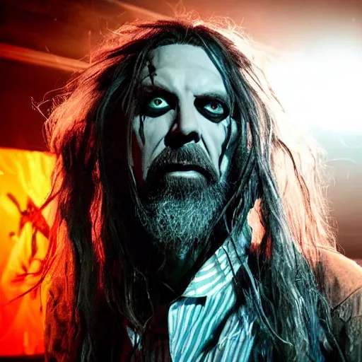 Image similar to rob zombie in take on me music video,