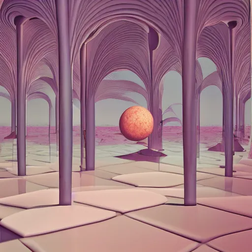 Image similar to hyperrealistic geometric objects in a surreal minimalistic 8 0's dreamscape environment by salvador dali, enormous emoji, highly detailed, 3 d render, octane, beautiful lighting, photorealistic, intricate, elegant, wayne barlowe, water, mirrors, pink doorway, beautiful, masterpiece, trending on artstation, palm tree