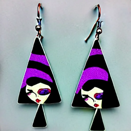 Image similar to 2 d earrings in the style of tim burton