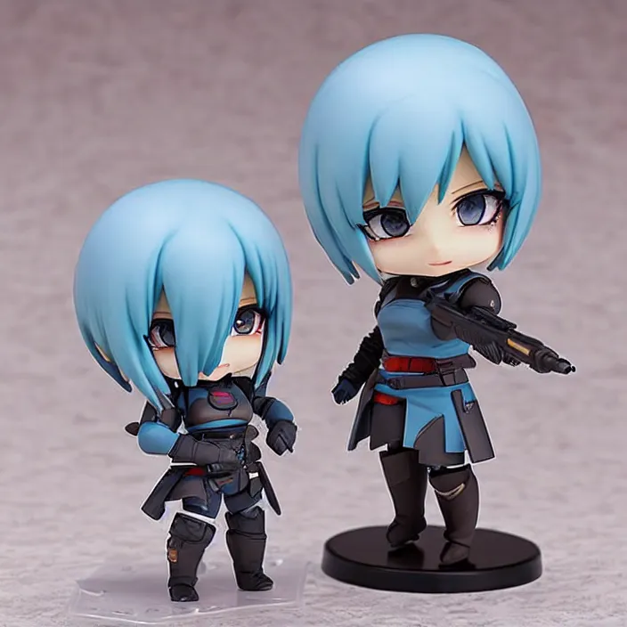 Prompt: destiny commander zavala!!!!!!!!!!!!!!!!!!!!!!!!!!, an ( ( ( ( ( anime ) ) ) ) ) nendoroid of commander zavala, figurine, light - blue skin and bald!!!!!!!!, detailed product photo