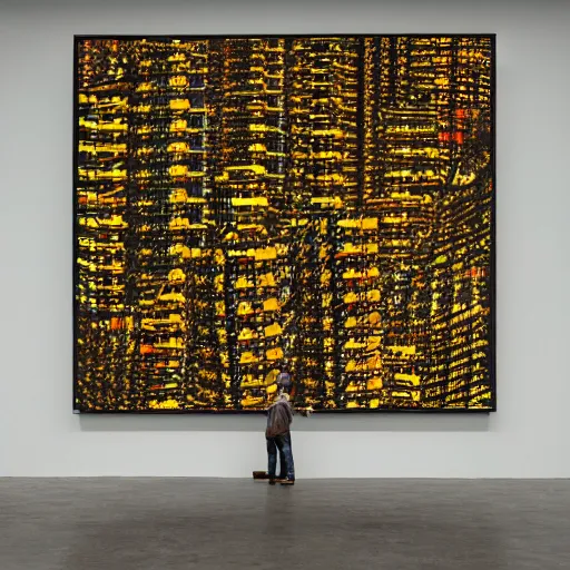 Prompt: a mountain made out of computer screens that display bitcoin logos, cinematic, post apocalyptic landscape, harsh contrast lighting, in the style of photorealism, made by richard estes robert cottingham gerhard richter robert longo ellen altfest