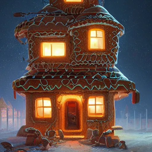 Image similar to futuristic gingerbread house, by Klaus Pillon, 4K, digital art, highly detailed, sharp, high energy