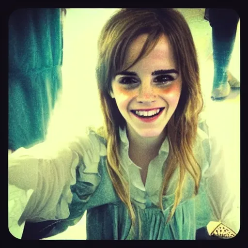 Image similar to Emma Watson as Hermione Granger. Instagram post. Happy. Smiling. #lol