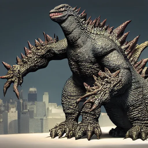 Image similar to godzilla by hideaki anno, hyperrealistic, artstation