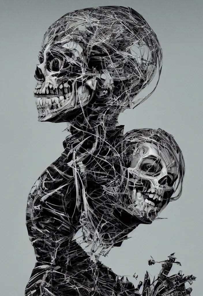 Image similar to portrait of Margot Robbie as a skeleton. intricate abstract. intricate artwork. nightmare fuel. by Tooth Wu, wlop, beeple, dan mumford. octane render, trending on artstation, greg rutkowski very coherent symmetrical artwork. cinematic, hyper realism, high detail, octane render, 8k, iridescent accents