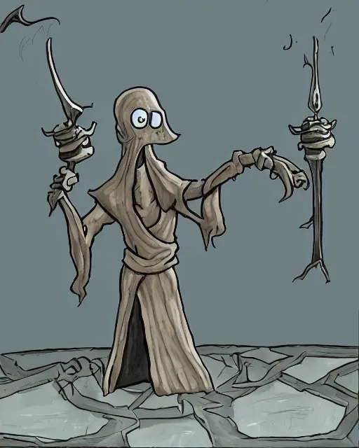 Image similar to squidward as a dark souls boss