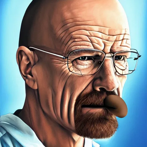 Image similar to a detailed portrait of walter white with a pacifer in his mouth, art illustration, incredibly highly detailed and realistic, 8 k, sharp focus