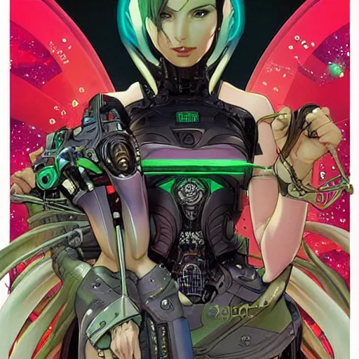 Prompt: the borg queen perfect coloring, low saturation, epic composition, masterpiece, bold complimentary colors. stunning masterfully illustrated by artgerm, range murata, alphonse mucha, katsuhiro otomo