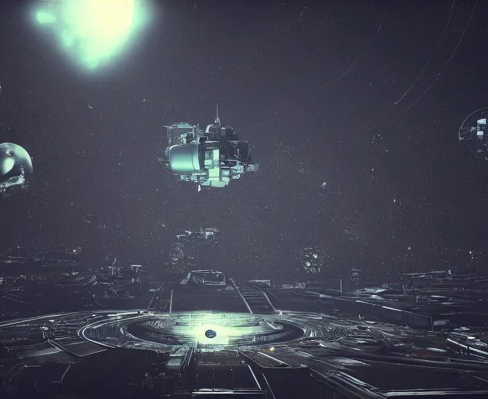 Image similar to a space junkyard forming a tilted disk in black starless space, a graveyard of space stations and giant space structures, dark sci - fi game screen, solid black background, everything fits on the screen, octane render