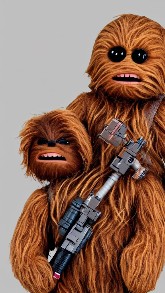 Image similar to chewbacca reimagined as a cute children ’ s plushie. huggable. cutesy. stuffed animal. color harmony, 8 k detail, gallery quality, hd wallpaper, premium prints available, hyper - detailed, intricate design.