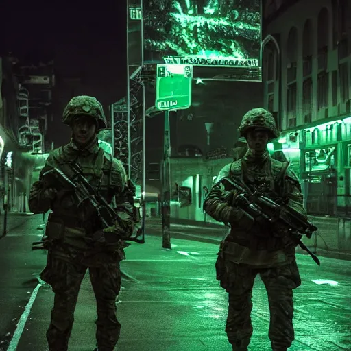 Prompt: soldier and angle met at night time, filmic, dramatic, night vision, wide angle, vignette, only green color, 4 k, 8 k, sad, devil, cinematic lighting, insanely detailed and intricate, hypermaximalist, elegant, ornate, hyper realistic, super detailed