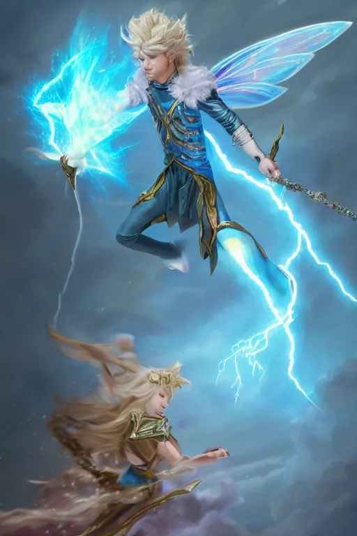 Prompt: legendary fairy prince casting a lightning spell,, lightning energy, blue energy, highly detailed, d & d, fantasy, highly detailed, digital painting, trending on artstation, concept art, sharp focus, illustration, global illumination, ray tracing, realistic shaded, art by artgerm and greg rutkowski and fuji choko and viktoria gavrilenko and hoang lap