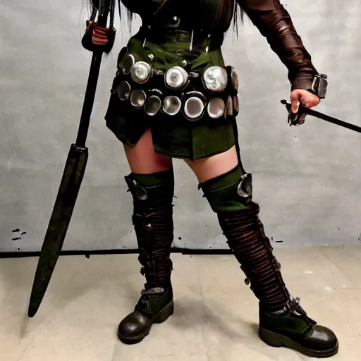 Image similar to full body photo of dieselpunk amazon warrior