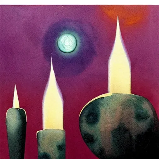 Image similar to tearless ancient cosmic candles, by karel thole, watercolor, trending on cgsociety