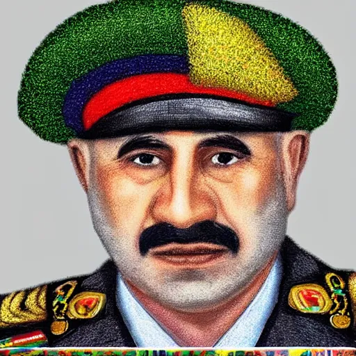 Image similar to rainbow portrait of an iraqi general wearing a beret, 8 k, intricate, detailed,