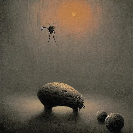 Prompt: spider home dark place by zdzisław beksiński