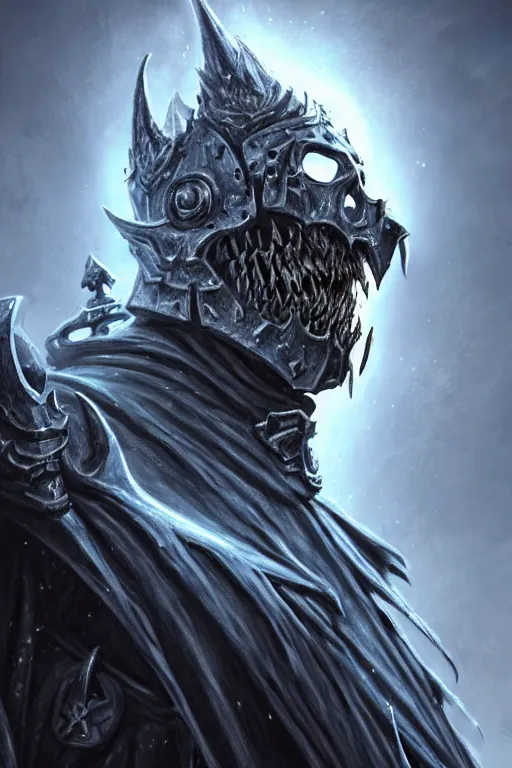 Image similar to an undead lich king, wide angle, super highly detailed, professional digital painting, artstation, concept art, smooth, sharp focus, no blur, no dof, extreme illustration, Unreal Engine 5, Photorealism, HD quality, 8k resolution, cinema 4d, 3D, beautiful, cinematic, art by artgerm and greg rutkowski and alphonse mucha and loish and WLOP