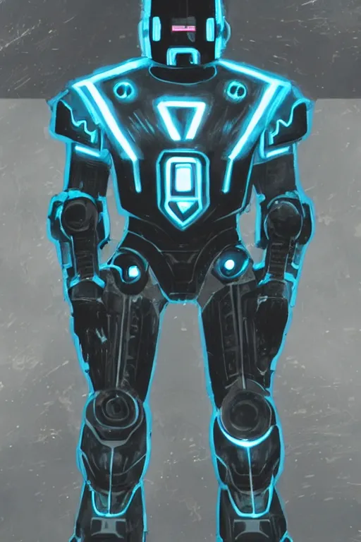 Prompt: tron themed fallout power armor, by craig mullins