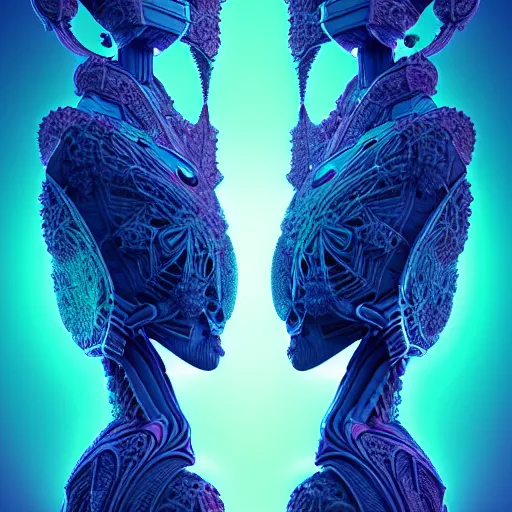 Image similar to twins from out space fractal, dark background, backlit:: by beeple and James Gilleard and Justin Gerard :: ornate, dynamic, particulate, intricate, elegant, highly detailed, centered, artstation, smooth, sharp focus, octane render, 3d