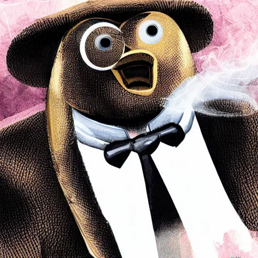 Image similar to a anthropomorphic bear beast - man in a suit smoking a cigar while drifting in a lamborghini, digital art