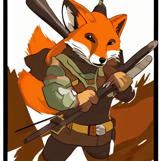 Image similar to a fox ranger holding a bow, by ken sugimori, official art, poster art, dungeons and dragons, detailed, vector, trending on artstation