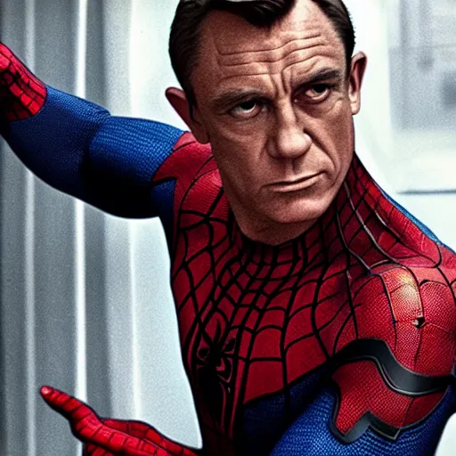 Image similar to James Bond as Spiderman , a film still