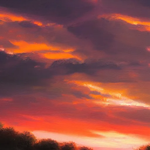 Image similar to beautiful detailed oil painting of a dusk sky, 4k, artstation