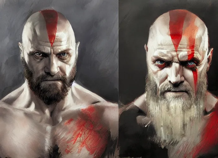 Prompt: a highly detailed beautiful portrait of anthony hopkins as kratos by gregory manchess, james gurney, james jean