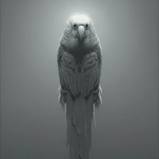 Prompt: paranoid parrot, ethereal, extremely high detail, photorealistic, cinematic lighting, artstation, octane render, art by Zdzisław Beksiński
