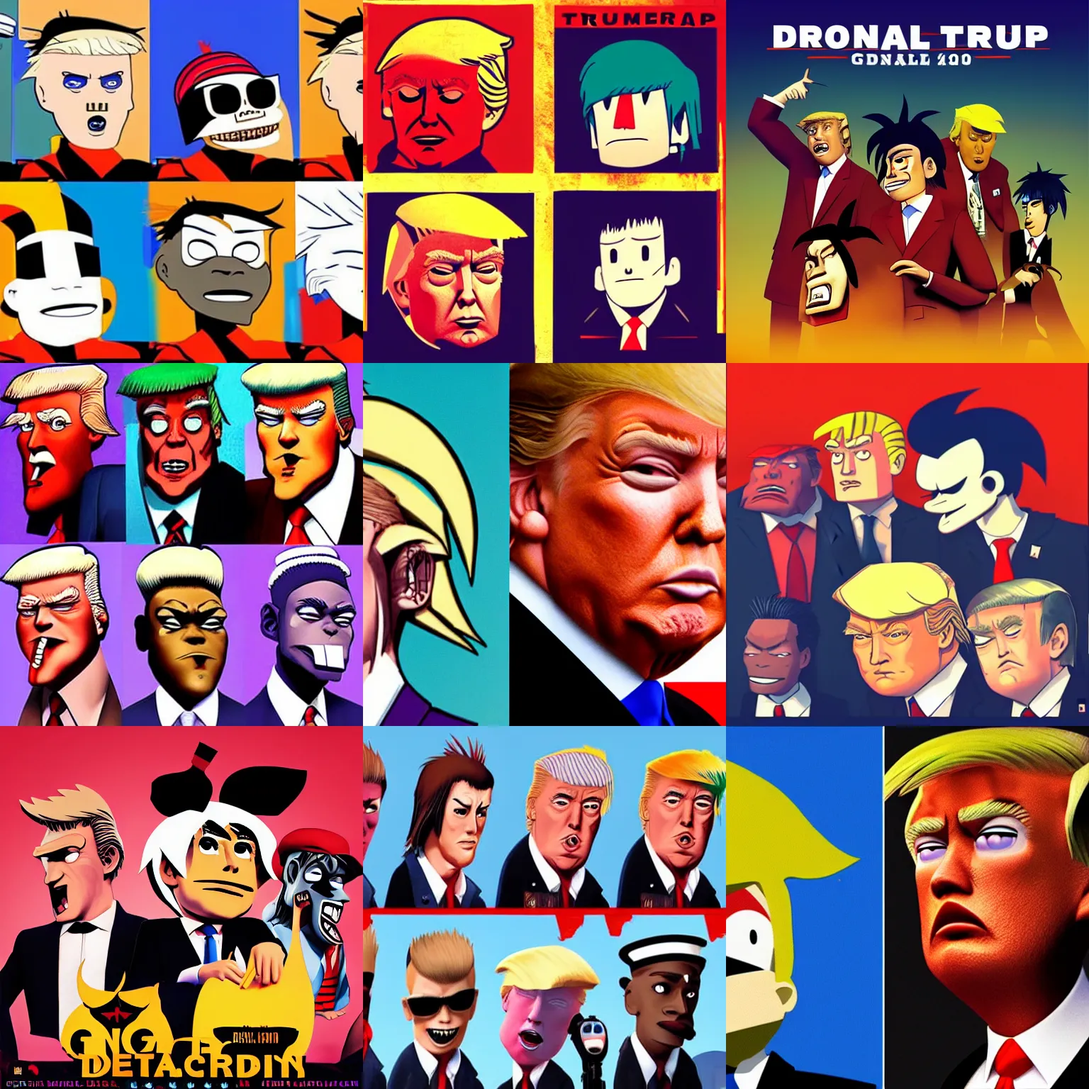 Image similar to Donald Trump on the cover of Gorillaz - Demon Days