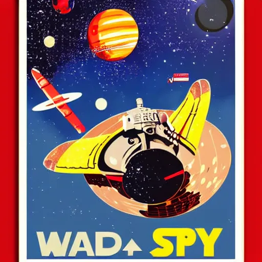 Prompt: space travel poster in style of ww 2 propaganda poster