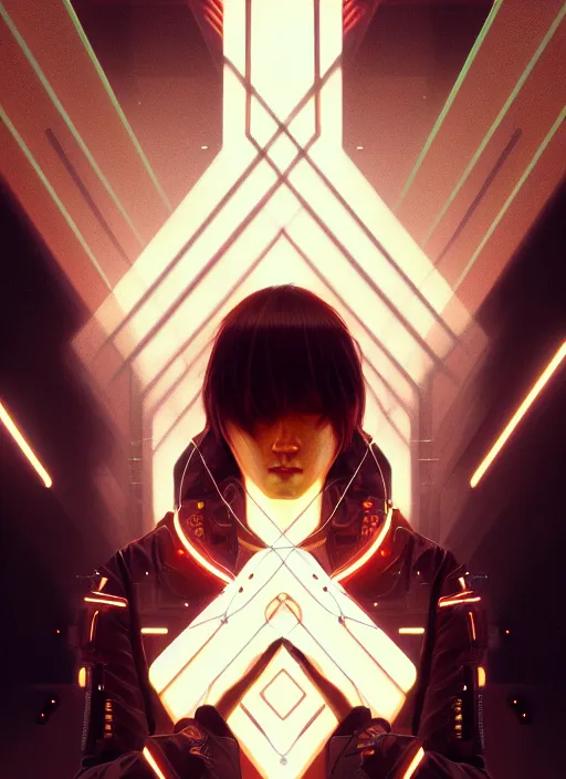 Prompt: symmetry!! portrait of japanese man, tech wear, glowing lights!! intricate, cyberpunk, elegant, highly detailed, digital painting, artstation, concept art, smooth, sharp focus, illustration, art by artgerm and greg rutkowski and alphonse mucha