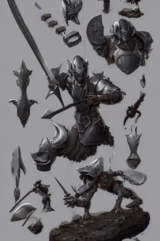 Prompt: item concept art on grey background of metallic shadow axe sword and armor by artgerm and Craig Mullins, James Jean, Andrey Ryabovichev, Mark Simonetti and Peter Morbacher 16k